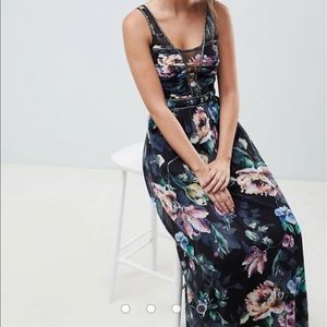 Little Mistress plunge front maxi dress